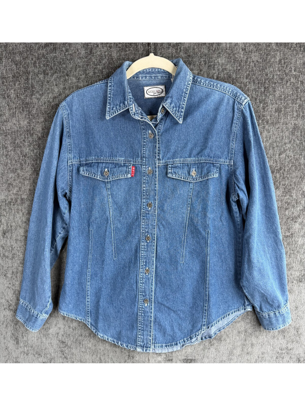 Vintage Bugle Boy For Her Denim Button Up Shirt Womens Medium Blue Cotton